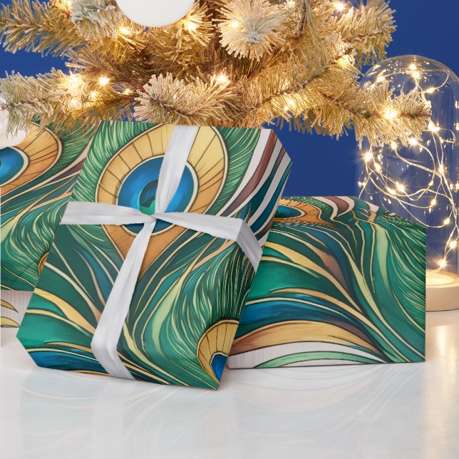 Create Your Own Green Peacock Feathers Wrapping Paper (Holidays)