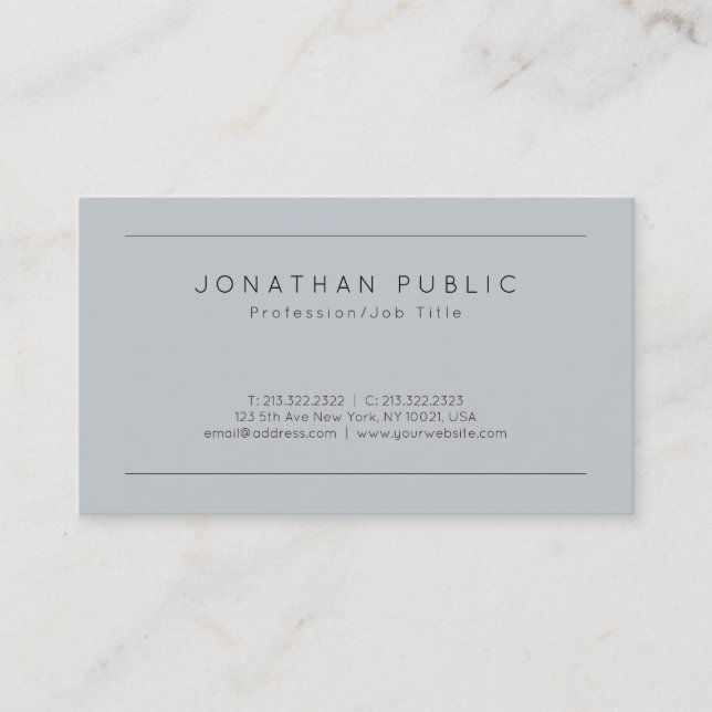 Create Your Own Grey Simple Plain Elegant Modern Business Card (Front)