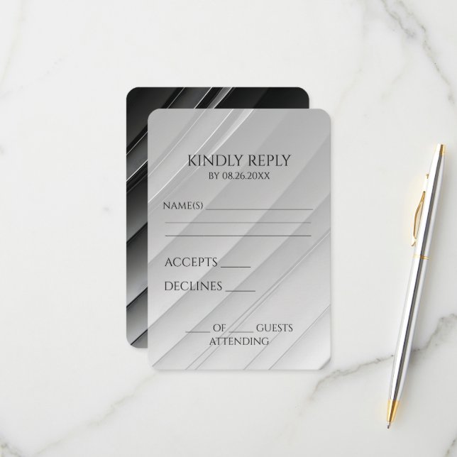 Create Your Own Greyscale Diagonal Swipe RSVP Card (Front/Back In Situ)