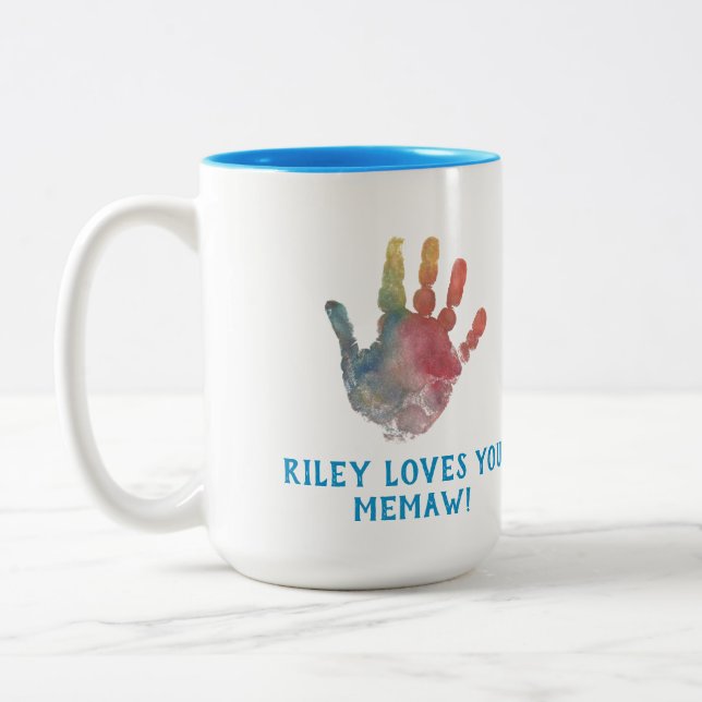 Create Your Own Hand Print for Grandma Two-Tone Coffee Mug (Left)