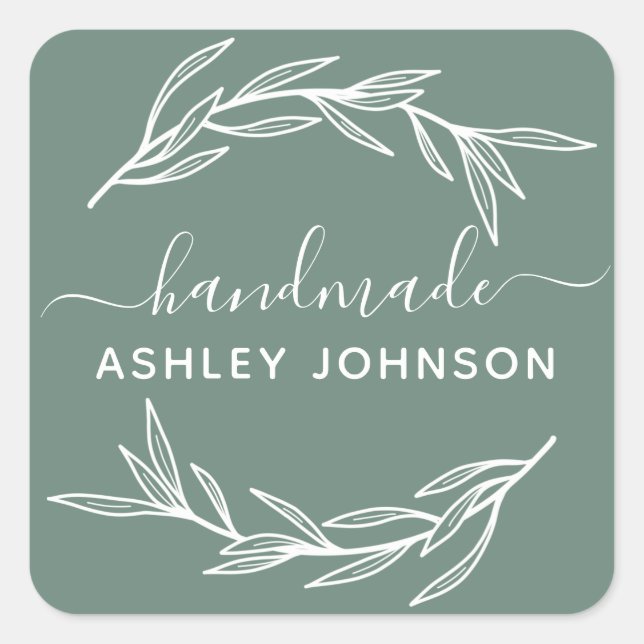 Create Your Own Handmade Laurel Leaves Square Sticker (Front)