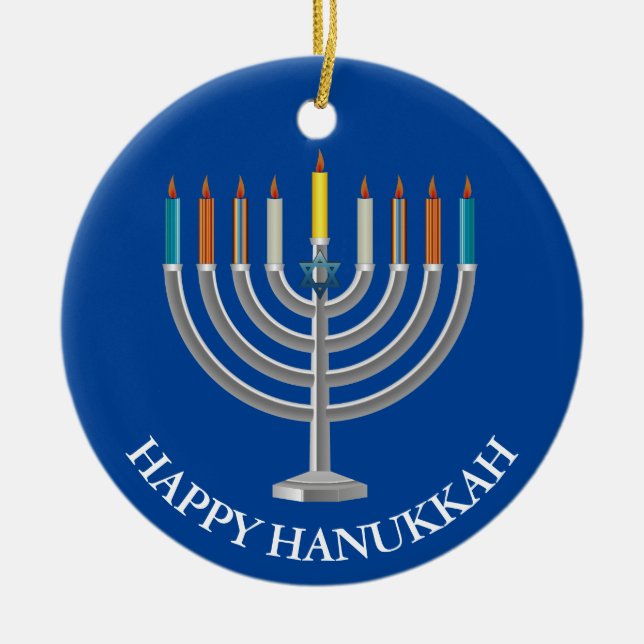 Create Your Own Hanukkah Menorah Ceramic Ornament (Front)