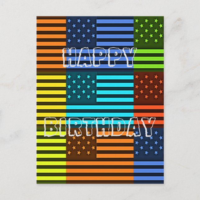 Create Your Own Happy Birthday Funny USA Flag Postcard (Front)