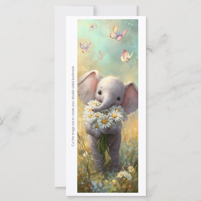 Create Your Own Happy Daisy Elephant Bookmark Card (Front)