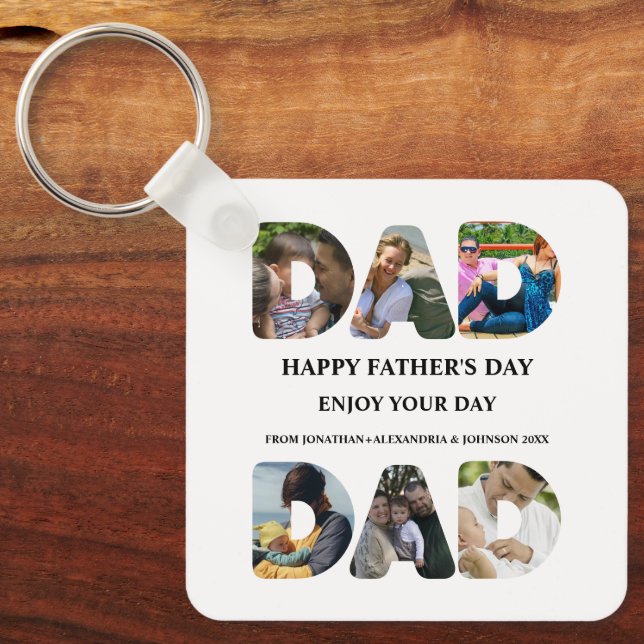 Create your own Happy fathers day 6 photo collage Keychain (Front)