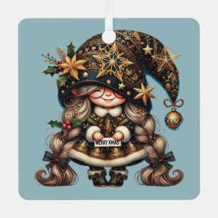 Create Your Own Happy Magical Christmas Gnome Metal Ornament