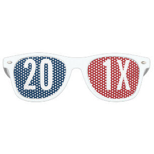 Create Your Own Happy New Year Party red blue Retro Sunglasses