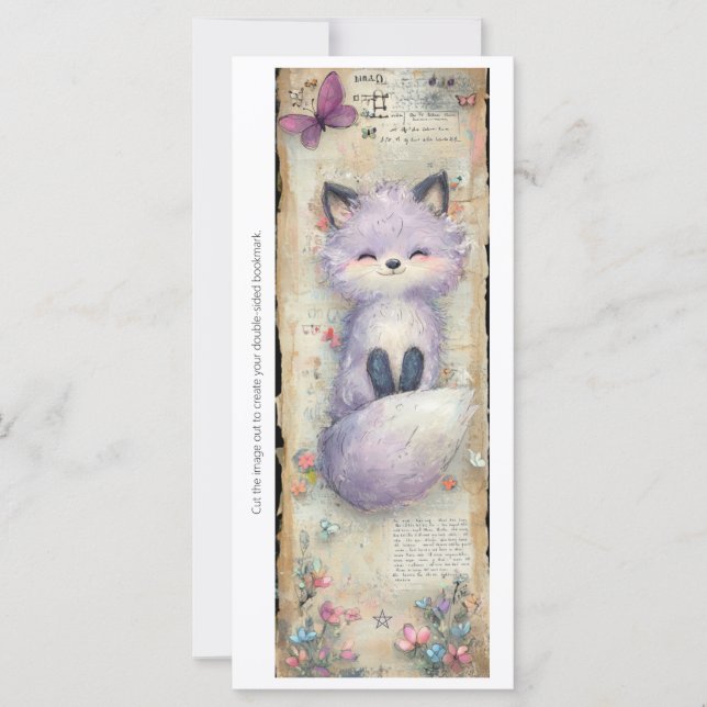 Create Your Own Happy Purple Fox Bookmark Card (Front)