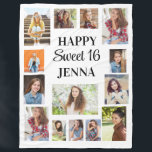 Create Your Own Happy Sweet 16 Photo  Fleece Blanket<br><div class="desc">Create your own "Happy Sweet 16" photo blanket personalized with 14 photos and the guest of honour's name. Contact me for assistance with your customizations or to request additional matching or coordinating Zazzle products</div>