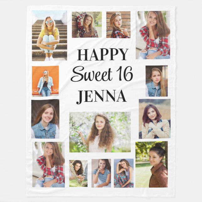 Create Your Own Happy Sweet 16 Photo  Fleece Blanket (Front)