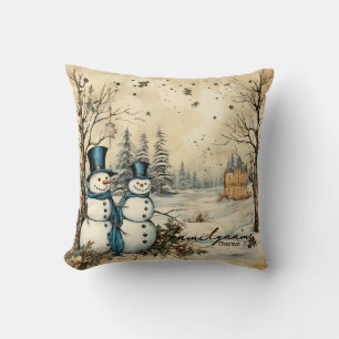 Create Your Own Happy Winter Snowman Couple Throw Pillow