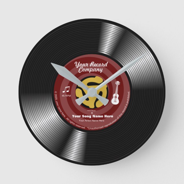 Create Your Own Hit Single Customizable 45 record! Round Clock (Front)
