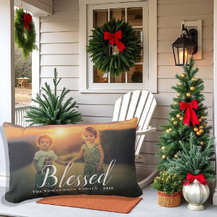 Create your own holidays Blessed photo outdoor Lumbar Pillow