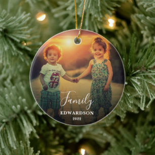 Create your own holidays family photo ceramic ornament