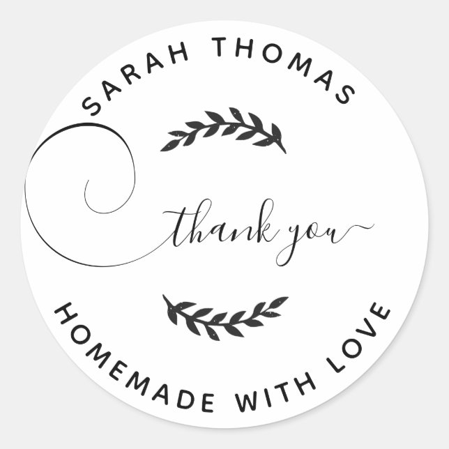 Create Your Own Homemade with Love Thank You Classic Round Sticker (Front)