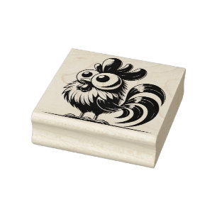 Create Your Own Humourous Big Eyed Fluffy Rooster Rubber Stamp