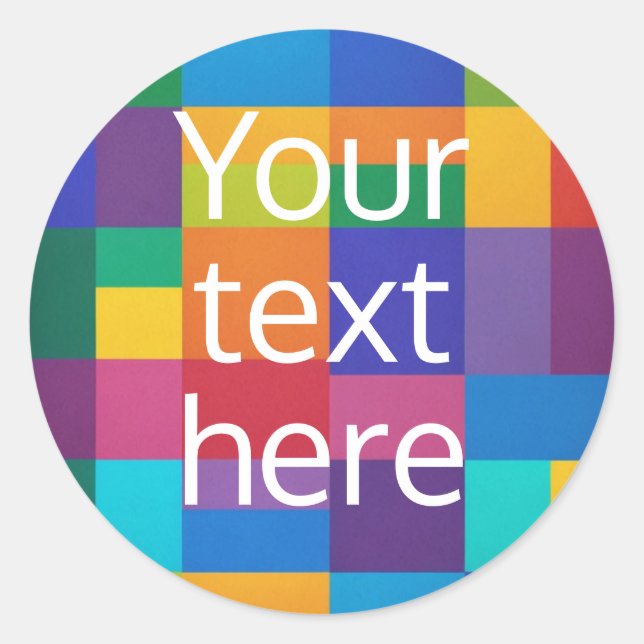 create your own image and text, rainbow squares classic round sticker (Front)