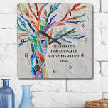 Create Your Own Inspirational/Motivational Quote Square Wall Clock<br><div class="desc">This unique Wall Clock is decorated with a colourful mosaic Tree of Life design.
Add your chosen quote to personalize it. 
Click Customize Further to edit font,  font size and font colour.
Original Mosaic © Michele Davies.</div>