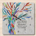 Create Your Own Inspirational/Motivational Quote Square Wall Clock<br><div class="desc">This decorative wall lock features a mosaic tree in rainbow colours and an inspiring quote. The text is customizable so you can replace the quote. Use the Design Tool to change the text size, style, or colour. You won't find this exact image from other designers as we create our artwork....</div>