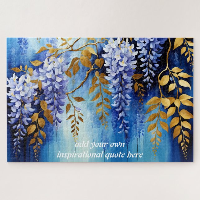 create your own inspirational quote,blue floral jigsaw puzzle (Horizontal)