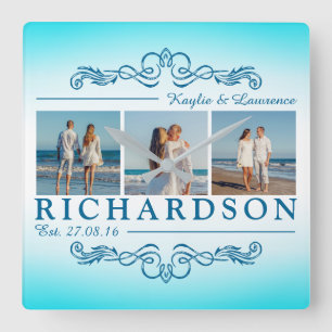 Create Your Own Instagram Beach Wedding Monogram Square Wall Clock