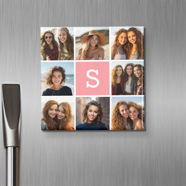 Create Your Own Instagram Collage Custom Monogram Magnet (Personalized fridge magnet with photos and custom text)