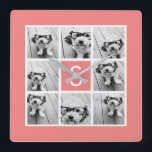 Create Your Own Instagram Collage Custom Monogram Square Wall Clock<br><div class="desc">You can use Instagram photos for this design. Use 8 square photos to create a unique and personal gift. Or you can keep the hipster puppy and make a trendy keepsake. If you need to adjust the pictures,  click on the customize tool to make changes.</div>
