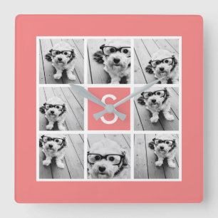 Create Your Own Instagram Collage Custom Monogram Square Wall Clock