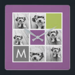 Create Your Own Instagram Collage Custom Monogram Square Wall Clock<br><div class="desc">Featuring Radiant Orchid, Lime Green and Charcoal squares. You can use Instagram photos for this design. Use 6 square photos to create a unique and personal gift. Or you can keep the hipster puppy and make a trendy keepsake. If you need to adjust the pictures, click on the customize tool...</div>