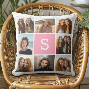 Create Your Own Instagram Collage Custom Monogram Throw Pillow