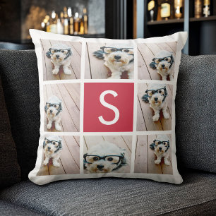 Create Your Own Instagram Collage Custom Monogram Throw Pillow