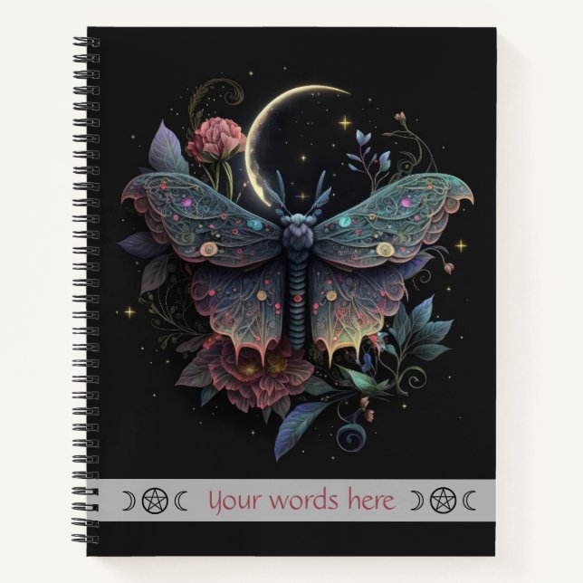 Create Your Own Iridescent Celestial Peony Moth Notebook (Front)