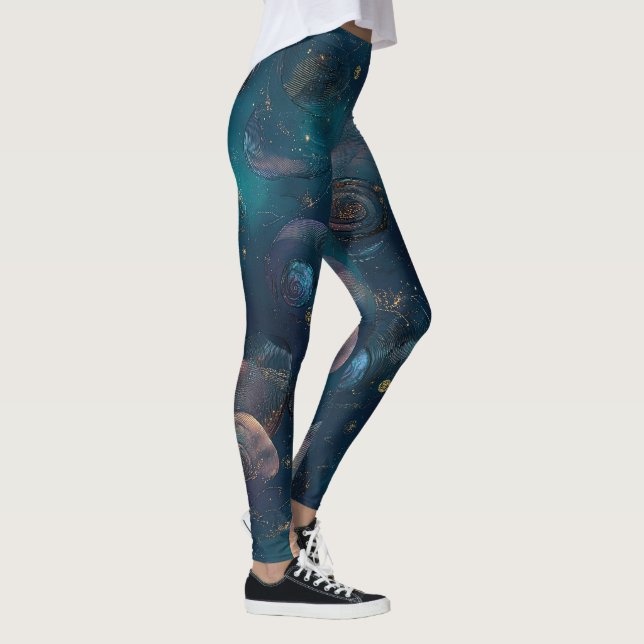 Create Your Own Iridsecent Mysterious Spirals Teal Leggings (Right)