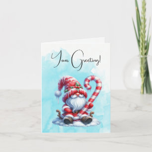 Create Your Own Jolly Candy Cane Christmas Gnome Holiday Card