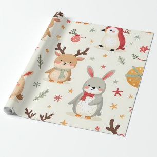 Create Your Own Kawaii Winter Friends Animals Wrapping Paper