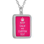 Create Your Own Keep Calm and Carry On Custom Pink Silver Plated Necklace (Front Left)