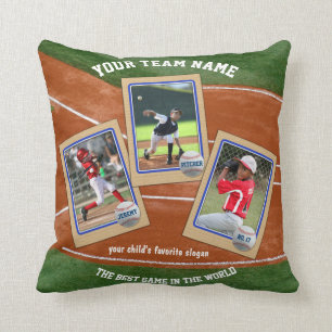 Create Your Own Kid's Baseball Card Sports Collage Throw Pillow