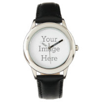 Create Your Own Kid's Black Leather Strap Watch