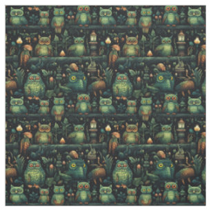 Create Your Own Kooky Wild Goblin Owl Birds Black Fabric