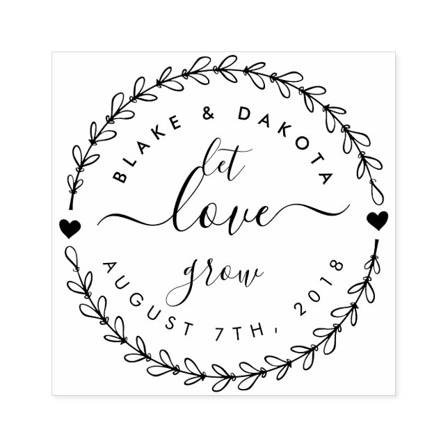 Create Your Own "Let Love Grow" Wedding Date Rubber Stamp (Imprint)