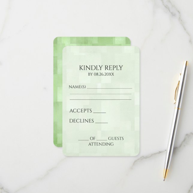 Create Your Own Light Green Squares Texture RSVP Card (Front/Back In Situ)