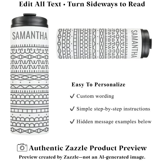 Create Your Own Long Hidden Message & Name Grey Thermal Tumbler (Creator Uploaded)