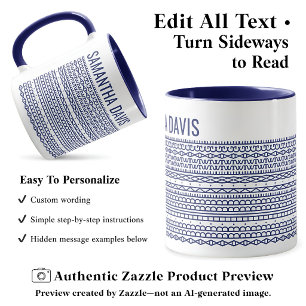Create Your Own Long Hidden Message & Name Navy Mug