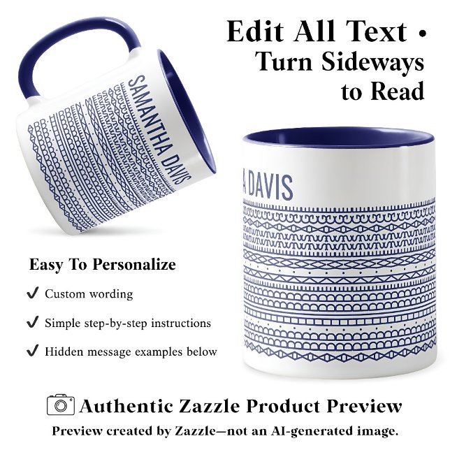Create Your Own Long Hidden Message & Name Navy Mug (Creator Uploaded)