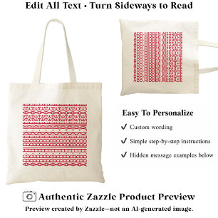 Create Your Own Long Hidden Message & Name Red Tote Bag