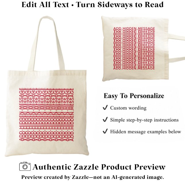 Create Your Own Long Hidden Message & Name Red Tote Bag (Creator Uploaded)