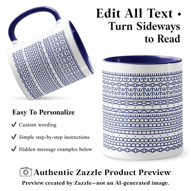 Create Your Own Long Hidden Message, Text, Navy Mug (Creator Uploaded)