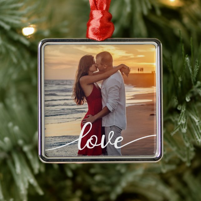 Create Your Own Love Script Romantic Couple Photo Metal Ornament (Tree)