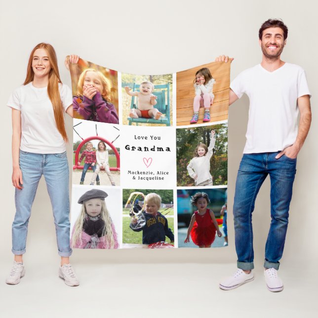 Create Your Own Love You Grandparent Photo Collage Fleece Blanket (In Situ)