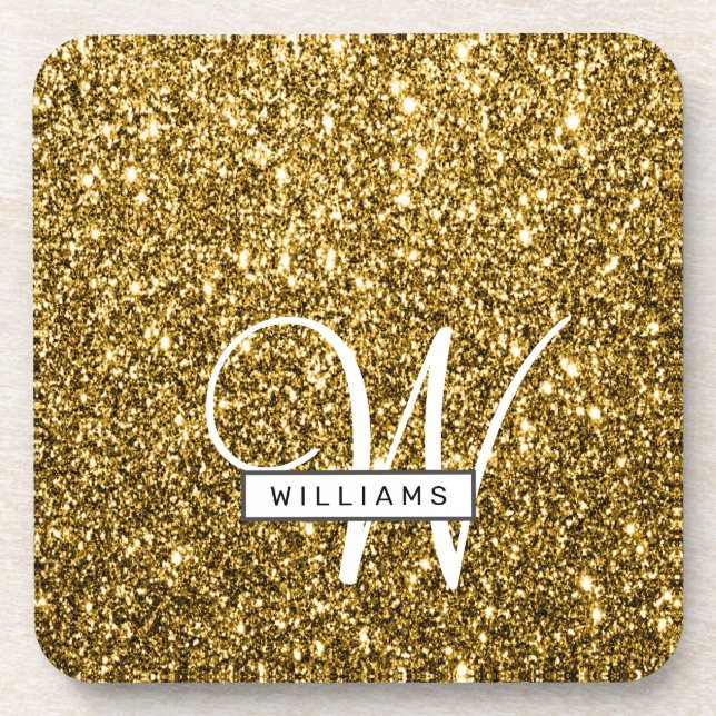 Create Your Own Luxe Gold Glitter Sparkle Party Coaster (Front)